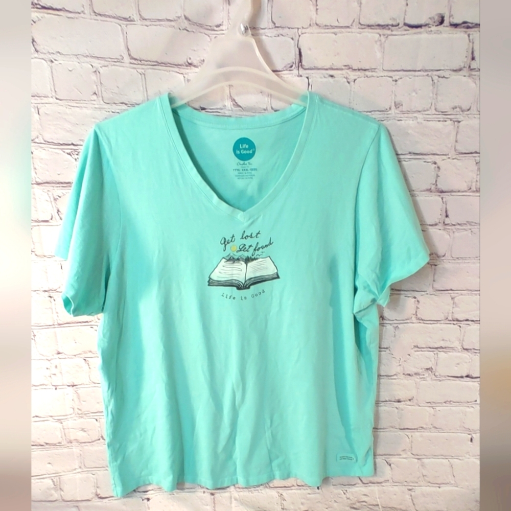 Life is Good 3XL " Get Lost Get Found" " Book Graphic" V Neck T Shirt
